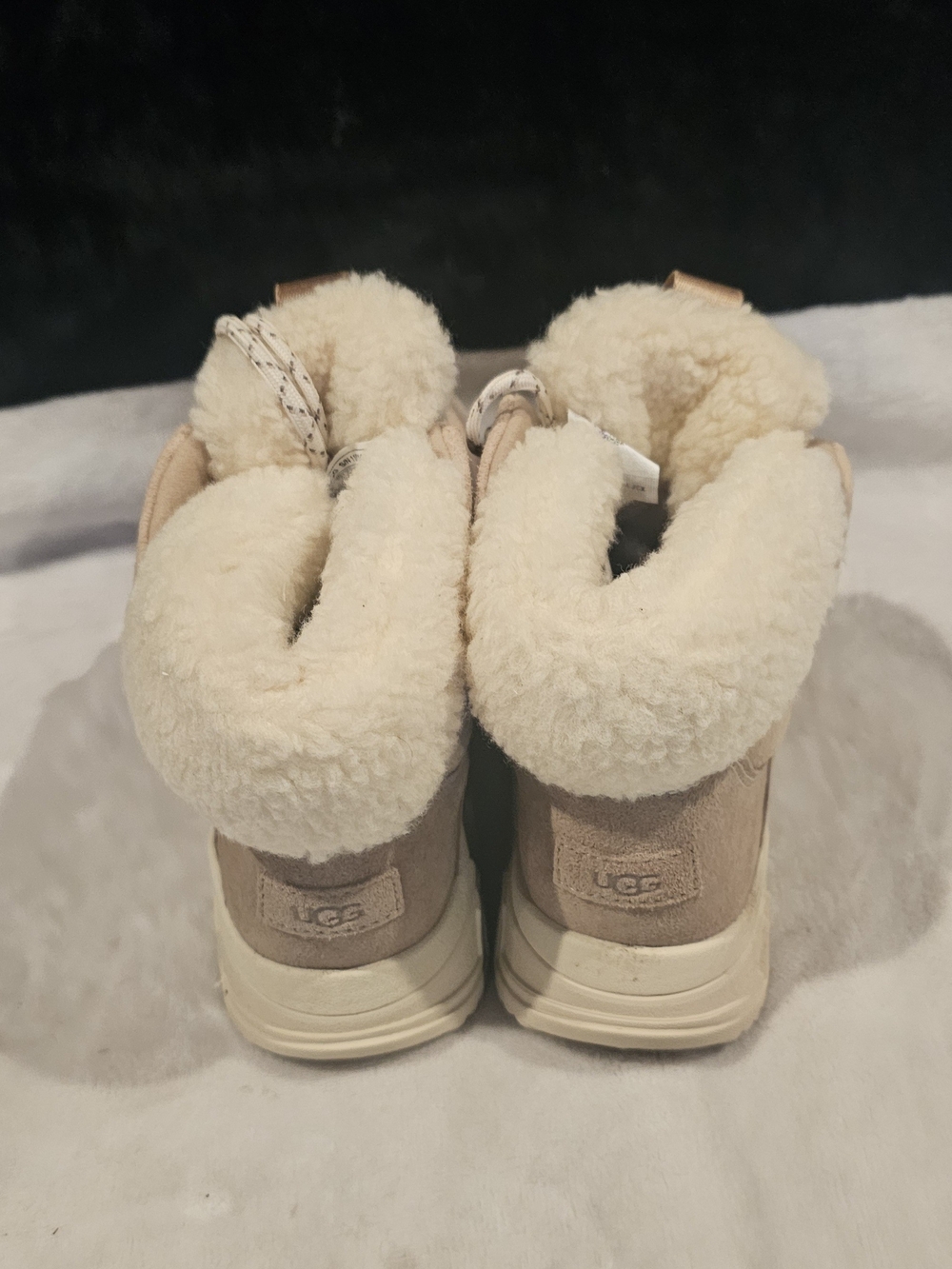 UGG Women's Cream Suede Shearling-Lined Lace-Up Boots - Picture 3 of 3